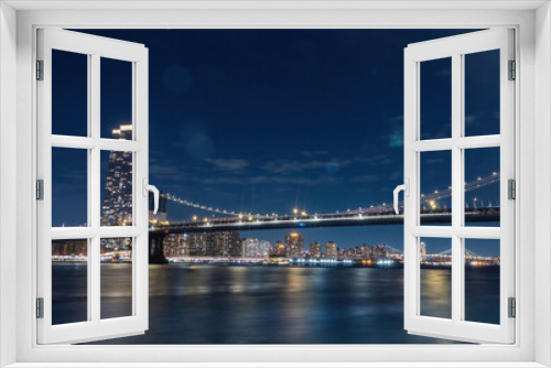 Fototapeta Naklejka Na Ścianę Okno 3D - View of New York City - beautiful landscape, Manhattan Bridge, waterfront at night over bridge