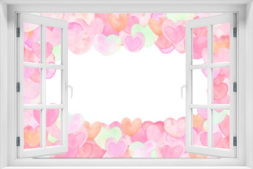 Fototapeta Naklejka Na Ścianę Okno 3D - 水彩の華やかハートフレーム囲み　ピンク