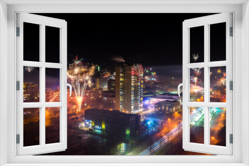 Fototapeta Naklejka Na Ścianę Okno 3D - city at night with firework