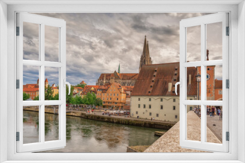 a beautiful view on a sunny day in the german city of regensburg