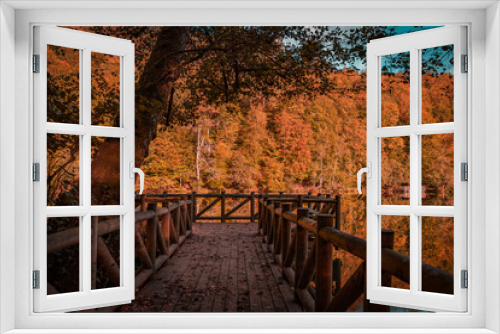 Fototapeta Naklejka Na Ścianę Okno 3D - wooden bridge in autumn forest