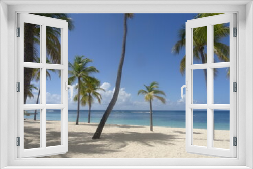 Fototapeta Naklejka Na Ścianę Okno 3D - Des palmiers sur la plage de sable blanc devant la paradisiaque mer turquoise