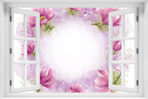 Fototapeta Naklejka Na Ścianę Okno 3D - A bouquet of floral elements, buds and leaves. Round watercolor wreath of magnolia buds on a white background