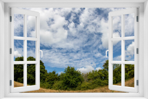 Fototapeta Naklejka Na Ścianę Okno 3D - beautiful blue sky with wispy clouds over trees and english countryside taken with a fisheye lens