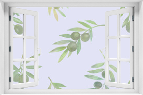 Fototapeta Naklejka Na Ścianę Okno 3D - Olives on a branch seamless pattern, watercolor illustration, abstract background of olive branches.