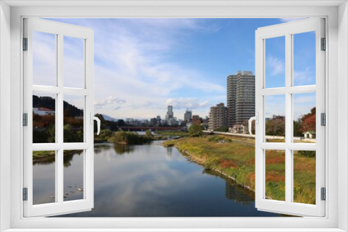 Fototapeta Naklejka Na Ścianę Okno 3D - November 2022, Sendai City, Miyagi Prefecture.Scenery of Hirose riverbed.