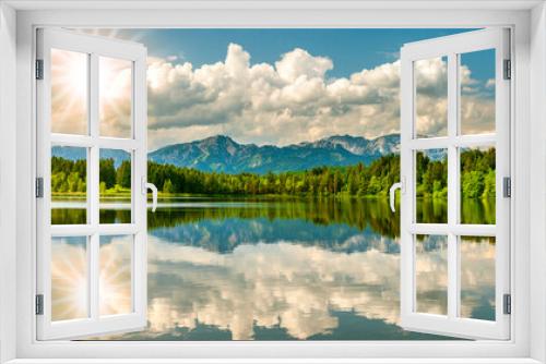 Fototapeta Naklejka Na Ścianę Okno 3D - Panorama Landschaft im Allgäu mit Spiegelung im Bergsee