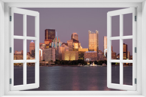 Fototapeta Naklejka Na Ścianę Okno 3D - Cityscape of Pittsburgh, Pennsylvania. Allegheny and Monongahela Rivers in Background. Ohio River. Pittsburgh Downtown With Skyscrapers and Beautiful Sunset Sky