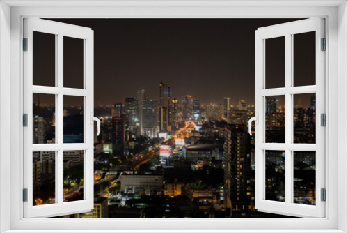 Fototapeta Naklejka Na Ścianę Okno 3D - Busy City Street - NIght view - Skyscrapers 
