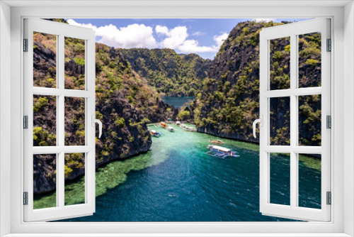 Fototapeta Naklejka Na Ścianę Okno 3D - Aerial view of Twin Lagoon turquoise waters with a drone The Philippines Coron 