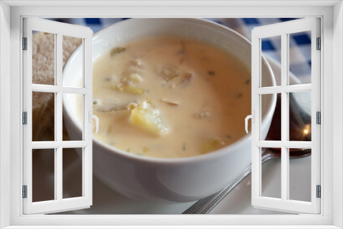 Fototapeta Naklejka Na Ścianę Okno 3D - Traditional scottish white cream soup, cullen skink made with smoked paddock fish, Scotland