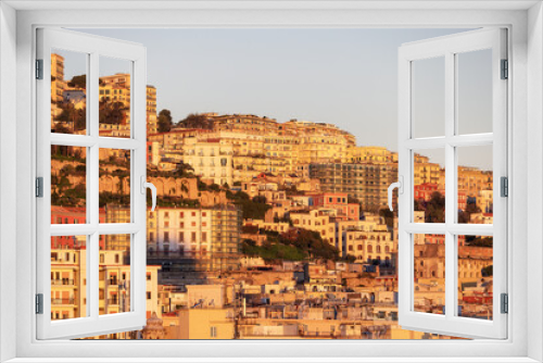 Fototapeta Naklejka Na Ścianę Okno 3D - Residential Apartment Home Buildings in Historic Downtown City on Mediterranean Coast of Naples, Italy. Sunrise Sky.