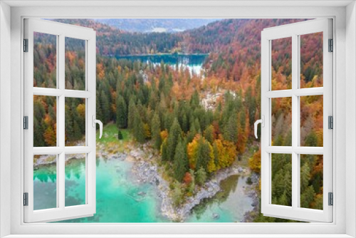 Fototapeta Naklejka Na Ścianę Okno 3D - Fusini superior lake and beech forest, Italy