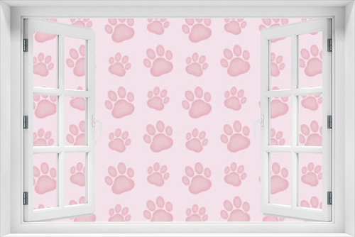 Fototapeta Naklejka Na Ścianę Okno 3D - 3d Cat paw print seamless pattern in pink background