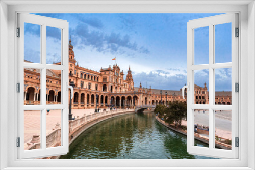 Fototapeta Naklejka Na Ścianę Okno 3D - Spanish Square in Sevilla on a cloudy day, Spain