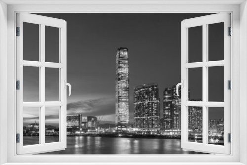 Fototapeta Naklejka Na Ścianę Okno 3D - Scenery of skyscraper, skyline and harbor of Hong Kong city at dusk