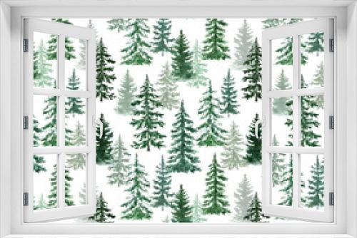 Fototapeta Naklejka Na Ścianę Okno 3D - Watercolor forest trees seamless pattern. Hand-painted pine and spruce trees on white background. Natural print.