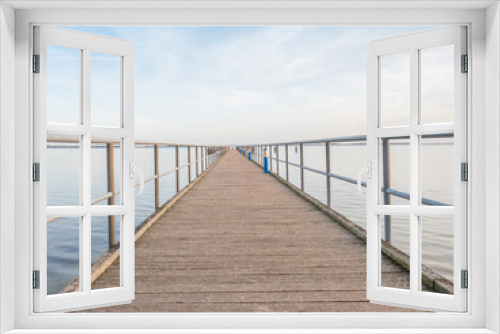 Fototapeta Naklejka Na Ścianę Okno 3D - Wooden terrace mole or pier in Dranske. Wooden dock pier.  Baltic Sea