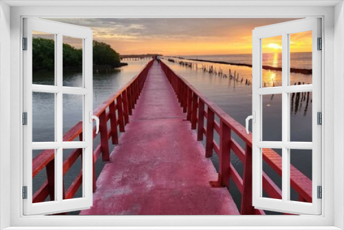 Fototapeta Naklejka Na Ścianę Okno 3D - The Red bridge 