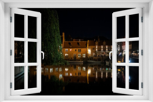 Night view of the central Dijver Canal in Bruges, Belgium