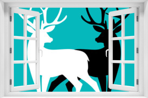 Fototapeta Naklejka Na Ścianę Okno 3D - two deer, black and white on a blue background