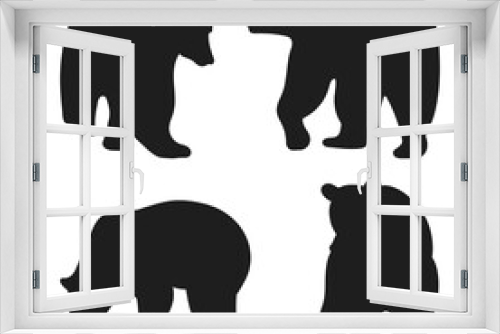 Fototapeta Naklejka Na Ścianę Okno 3D - Vector set of clubfoot bear standing, different silhouettes of mammals wild animals hand drawn, isolated vector