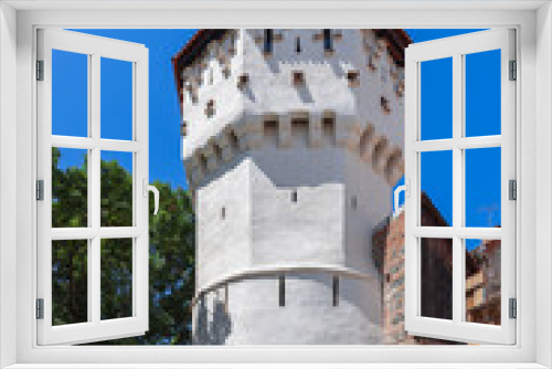 Fototapeta Naklejka Na Ścianę Okno 3D - The Carpenters Tower (Turnul Dulgherilor) is built in 14th century by Saxon guild of carpenters in city of Sibiu and formed part of the third ring of fortifications of the city Sibiu, Romania