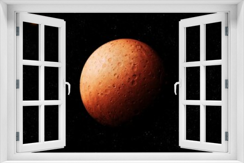 Fototapeta Naklejka Na Ścianę Okno 3D - Red planet in space with asteroid. Rocky planet covered with craters. Cosmic background.