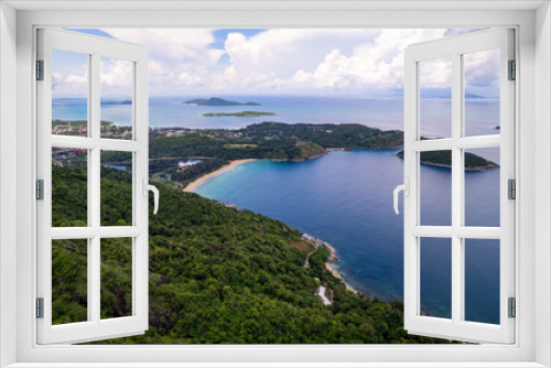 Fototapeta Naklejka Na Ścianę Okno 3D - Drone view of Tropical sea with high mountains located at Phahindum viewpoint new landmark in Phuket Thailand aerial view drone top down view