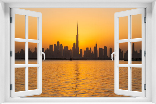 Fototapeta Naklejka Na Ścianę Okno 3D - Dubai, UAE - 10.07.2022 View of Dubai skyline, shot made from Dubai creek harbor. City