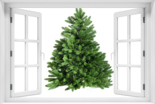 Fototapeta Naklejka Na Ścianę Okno 3D - Artificial green Christmas tree without decor isolated on white background. Xmas holiday. Reusable cast Christmas tree.