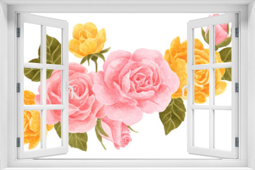 Fototapeta Naklejka Na Ścianę Okno 3D - Watercolor pink rose flower bouquet arrangement
