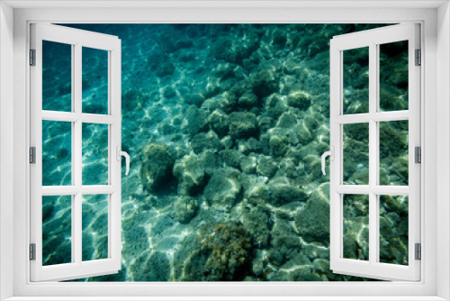 Fototapeta Naklejka Na Ścianę Okno 3D - Underwater picture of stone sea bottom with waves refraction visible on the sea floor