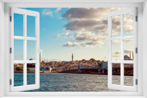Fototapeta Naklejka Na Ścianę Okno 3D - Istanbul skyline on a cloudy day. Historical peninsula, sultanahmet mosque and eminönü beach. Wallpaper, İstanbul, Turkey