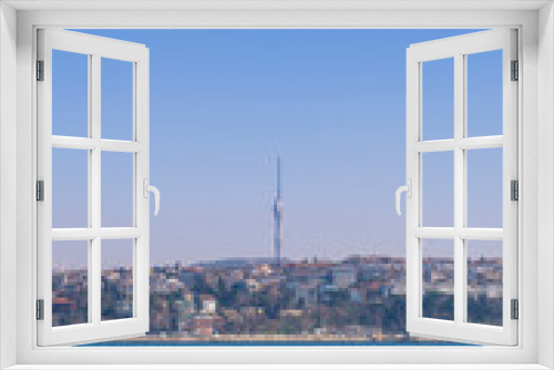 Fototapeta Naklejka Na Ścianę Okno 3D - view of Istanbul from the Bosphorus, Çamlıca Tower and the Istanbul skyline. Bosphorus on a sunny day.