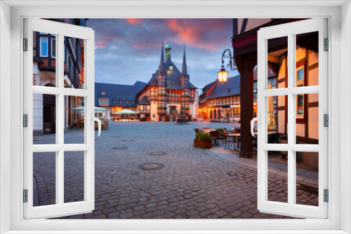 Fototapeta Naklejka Na Ścianę Okno 3D - Wernigerode, Germany. Cityscape image of historical downtown of Wernigerode, Germany with Old Town Hall at summer sunrise.