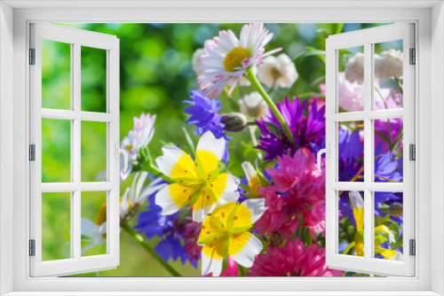 Fototapeta Naklejka Na Ścianę Okno 3D - Colorful meadow flowers summer bouquet