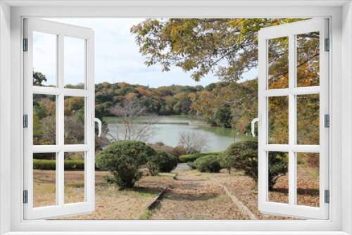 Fototapeta Naklejka Na Ścianę Okno 3D - 秋の空と湖(日本)
