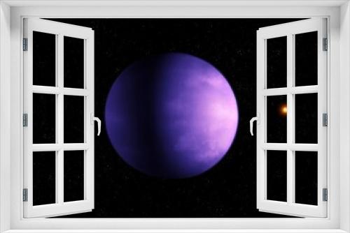 Fototapeta Naklejka Na Ścianę Okno 3D - Exoplanet from an alien star system in purple tones. Beautiful super-earth in distant space.