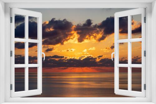 Fototapeta Naklejka Na Ścianę Okno 3D - Dramatic Colorful Sunrise Sky over Mediterranean Sea. Abstract Red Sky. Cloudscape Nature Background.
