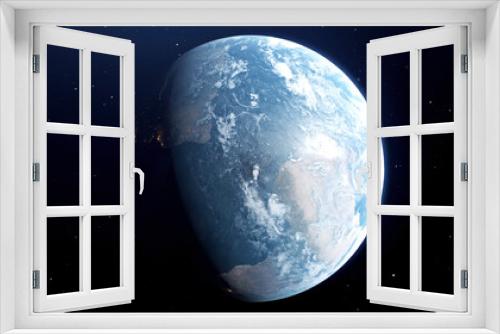 Fototapeta Naklejka Na Ścianę Okno 3D - Rotation of planet Earth in days. Motion. Planet Earth alternates day and night in rotation. 3D model of day changes on planet Earth in space