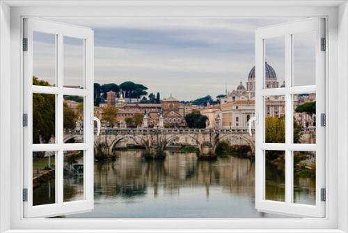 Fototapeta Naklejka Na Ścianę Okno 3D - BRIDGE OVER THE RIVER TIBER AND THE DOME OF SAN PIETRO - ROME, ITALY