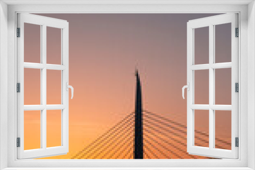 Fototapeta Naklejka Na Ścianę Okno 3D - Beautiful sunset, Golden hours, Golden Horn metro bridge and the view of the Golden Horn in Istanbul, the sunset, the birds heading towards the sun, The image with space and text area.
