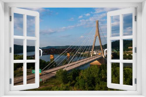 Fototapeta Naklejka Na Ścianę Okno 3D - Veterans Memorial Bridge on US Route 22 - Cable-Stayed Suspension - Ohio River - Steubenville, Ohio & Weirton, West Virginia
