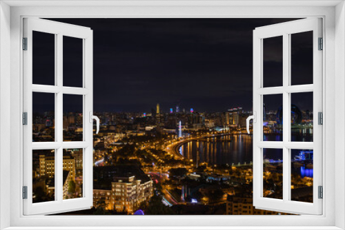 Fototapeta Naklejka Na Ścianę Okno 3D - Night city view and sea line, Baku