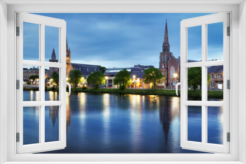 Inverness skyline at night with Ness bridge, Scotland - UK