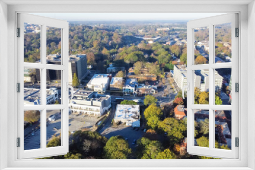 Fototapeta Naklejka Na Ścianę Okno 3D - Aerial view office buildings in Brookwood Hills neighborhood near the busy I-75 and I-85 split, midtown Atlanta, Georgia, US