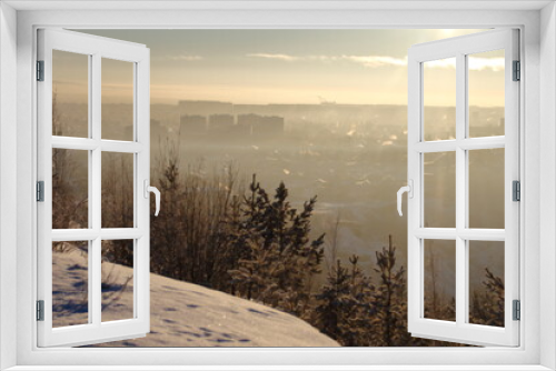Fototapeta Naklejka Na Ścianę Okno 3D - sunlight in a foggy city