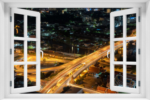 Fototapeta Naklejka Na Ścianę Okno 3D - Thailand Bangkok city night view with main traffic high way.