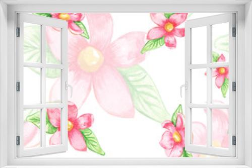 Fototapeta Naklejka Na Ścianę Okno 3D - spring watercolor pattern with cherry blossoms on a white background for fabric, packaging, or wallpaper
